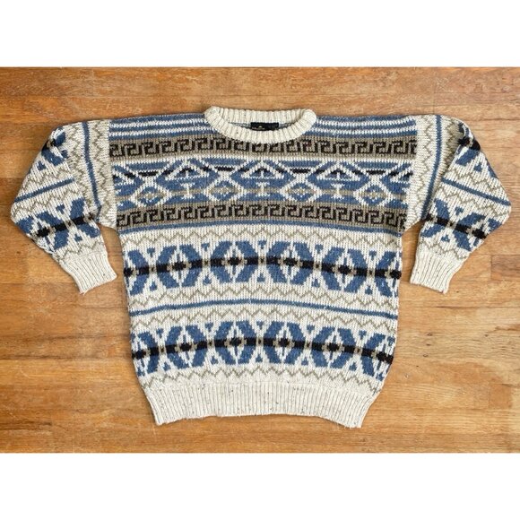 Vintage Mens Fair Isle Sweater Size Medium 90s Acrylic/Wool Nordic Crew Neck - Picture 1 of 5